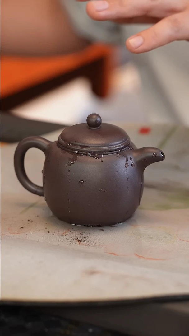 茶壶紫砂匏尊 紫茄泥 半手工 230cc