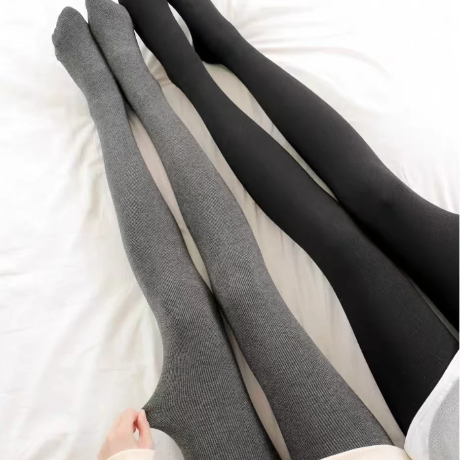 加绒打底裤女秋冬压力外穿连裤袜冬季灰色踩脚款配裙子深灰瘦腿袜