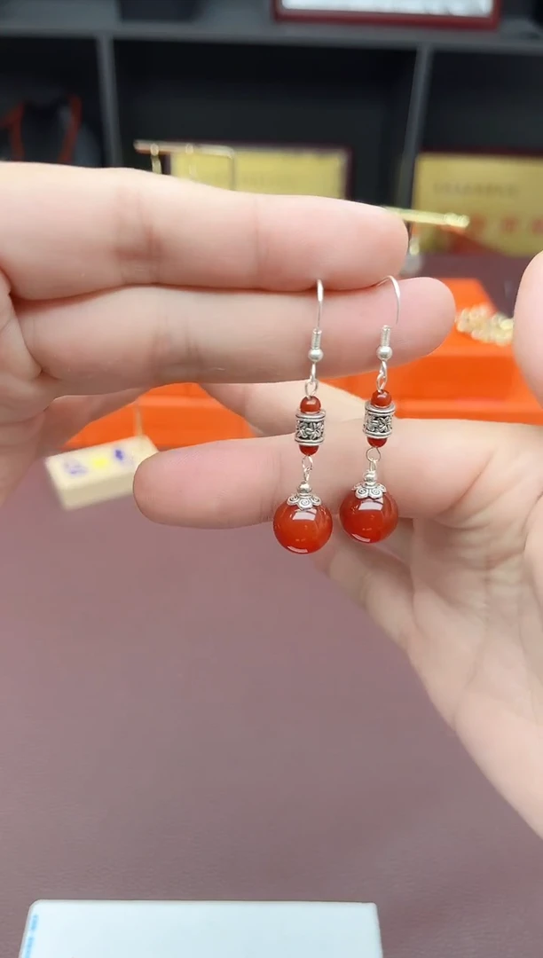 玛瑙/玉髓耳饰银S925镶嵌205000