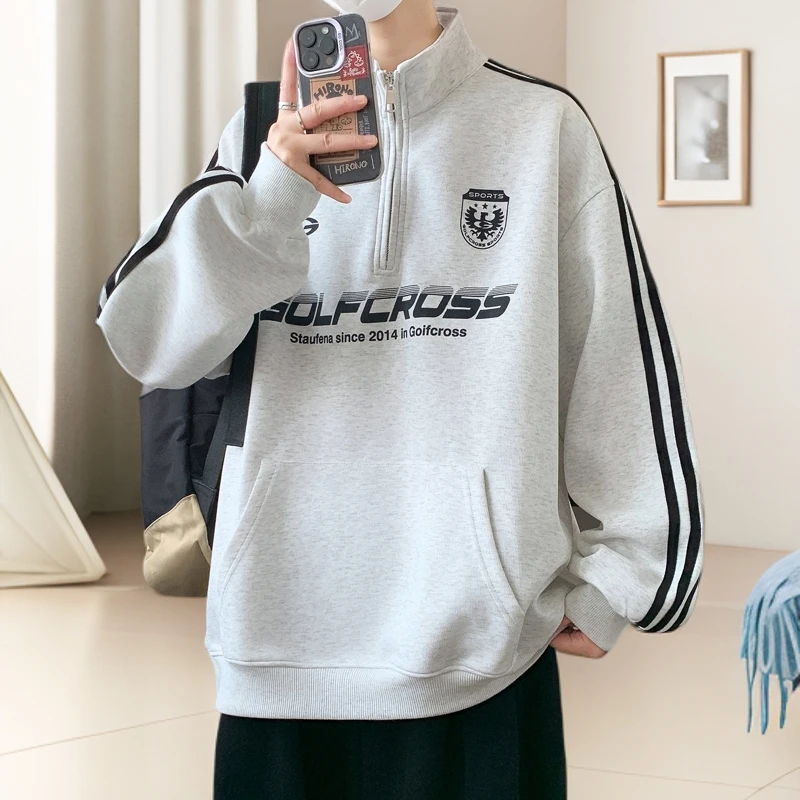 汤米芙兰可半拉链休闲长袖卫衣秋冬休闲打底衫新款宽松长袖T恤港