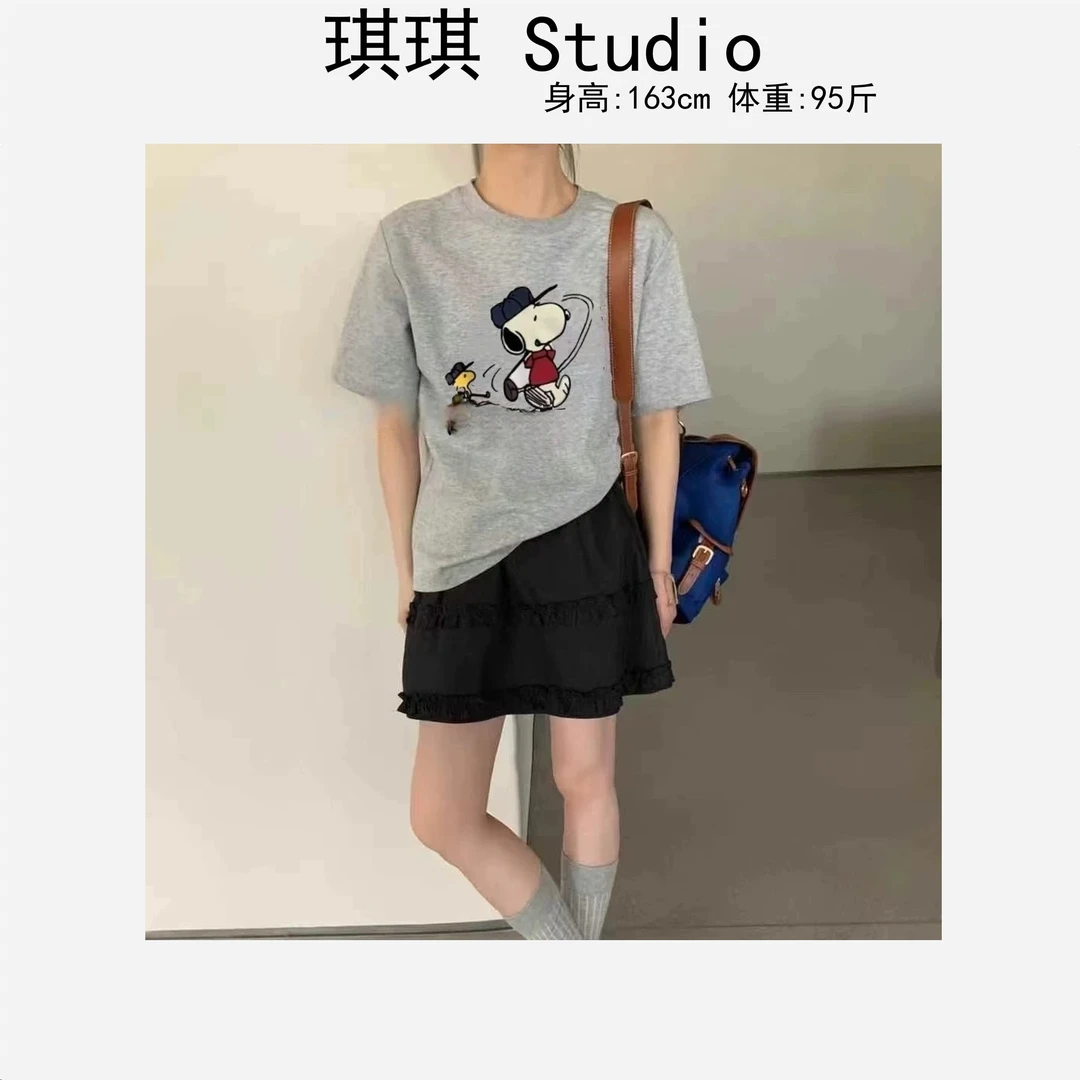 春季新款潮流气质时尚圆领简约印花史努比狗狗字母减龄短袖932-G