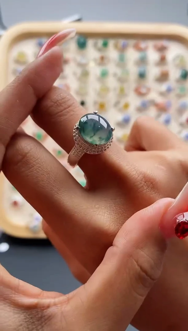 【闪购商品】翡翠戒指未镶嵌缅甸天然A货翡翠444 2+1