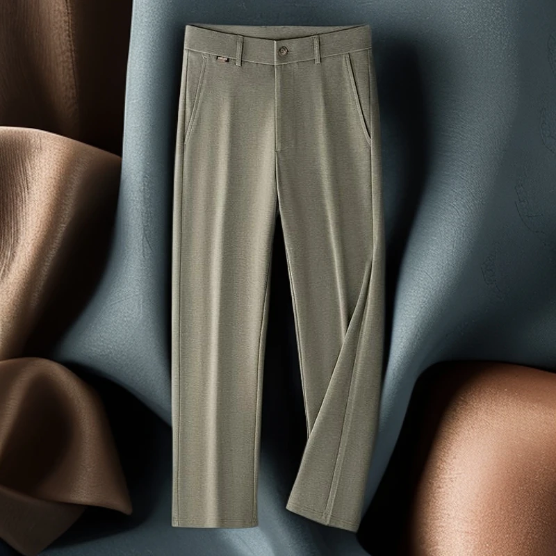 IKOPPOI冰感亚麻休闲裤男士夏季薄款宽松直筒裤子商务免烫西装裤