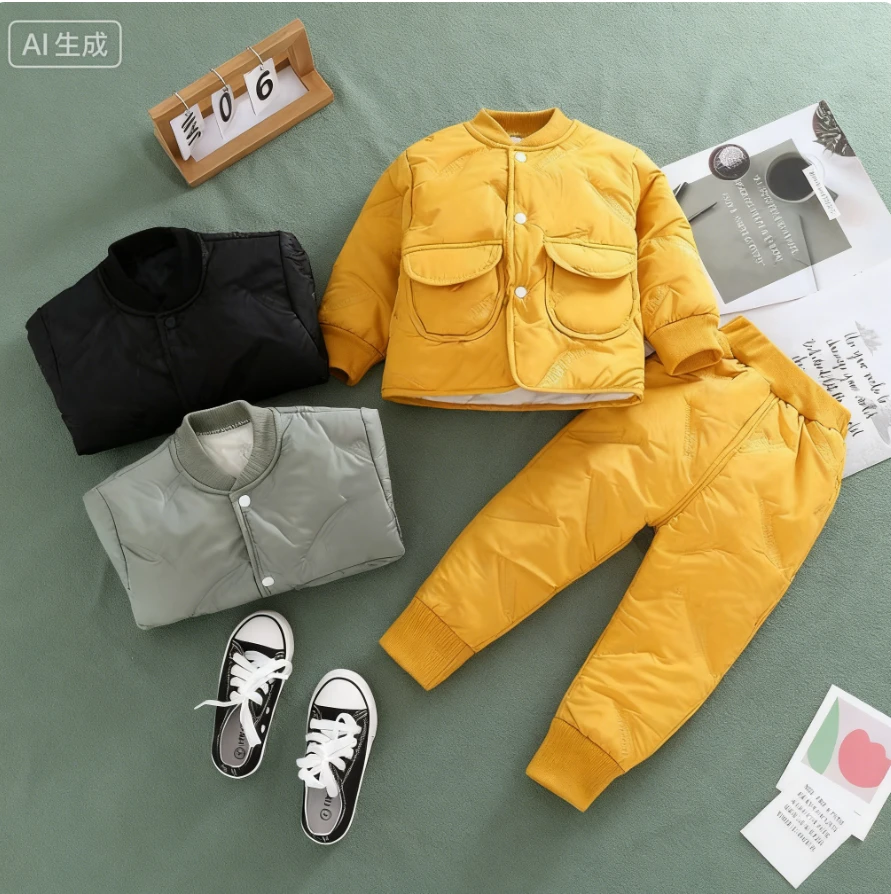 棉服两件套洋气款男加厚棉衣棉裤外穿可爱校服神器儿童衣服秋冬款