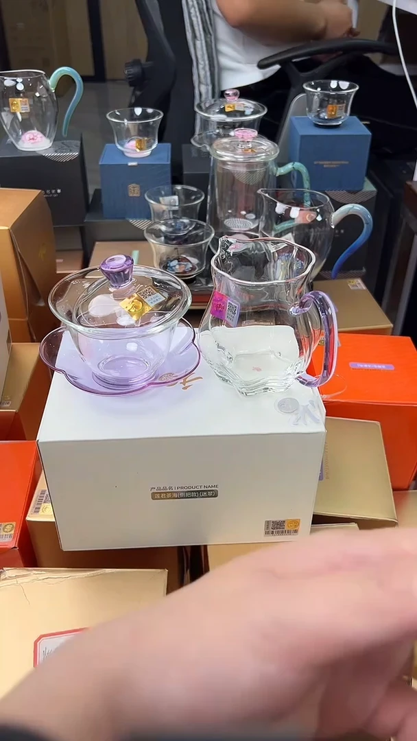 @@禾器晶彩咏荷盖碗浅紫色+颂妍紫