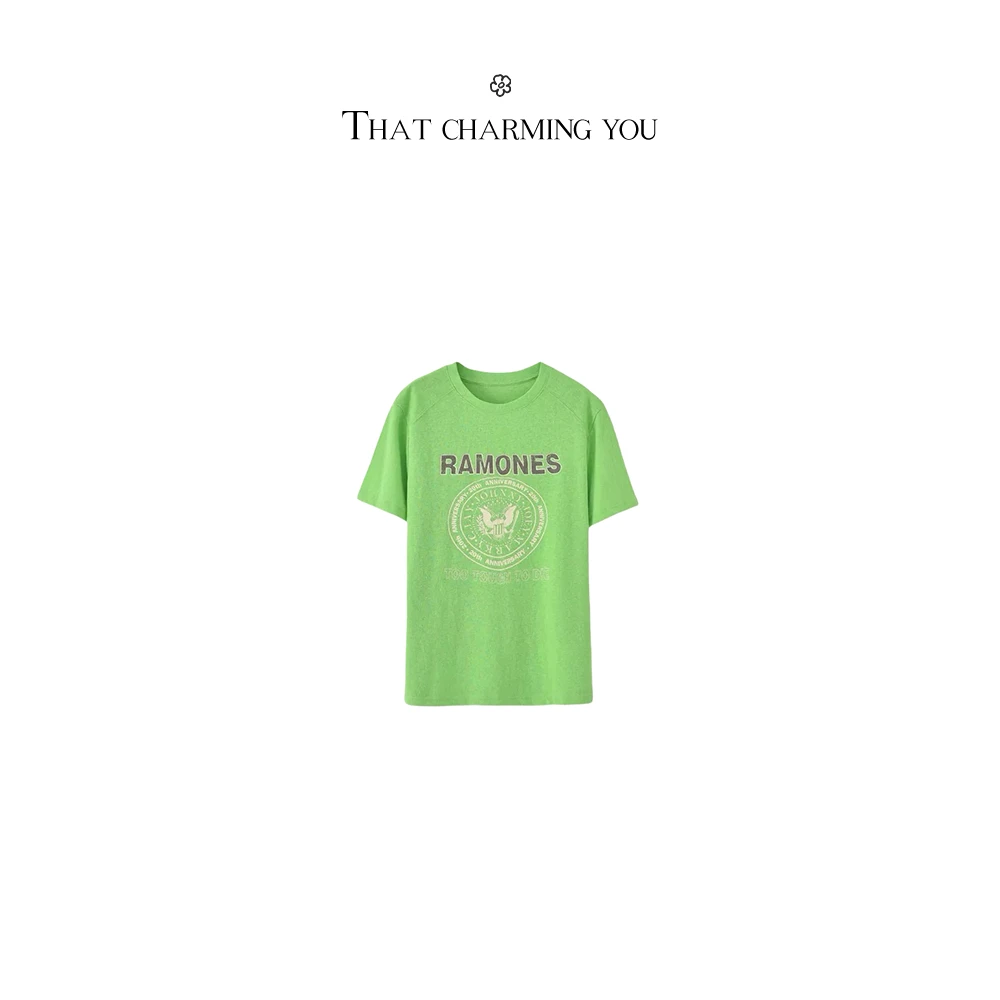 WAWA【晨露】夏季极简风透气时尚休闲圆领半袖字母做旧T恤25135