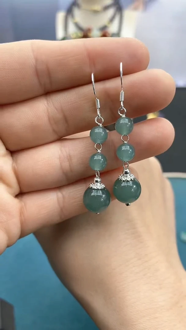 【闪购商品】翡翠耳饰银S925镶嵌10mm蓝水耳钩F3