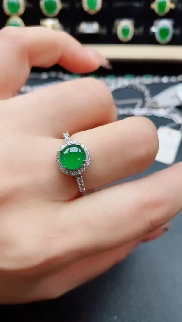 翡翠戒指银S925镶嵌21321