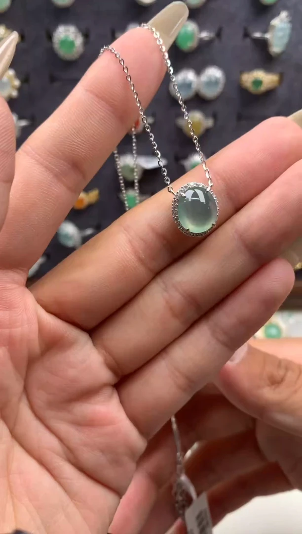 吊坠(不含链)银S925镶嵌翡翠项链