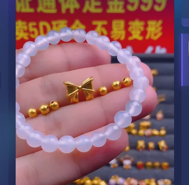 足金999 卡4古法6颗+直穿蝴蝶结/ 多样性发
