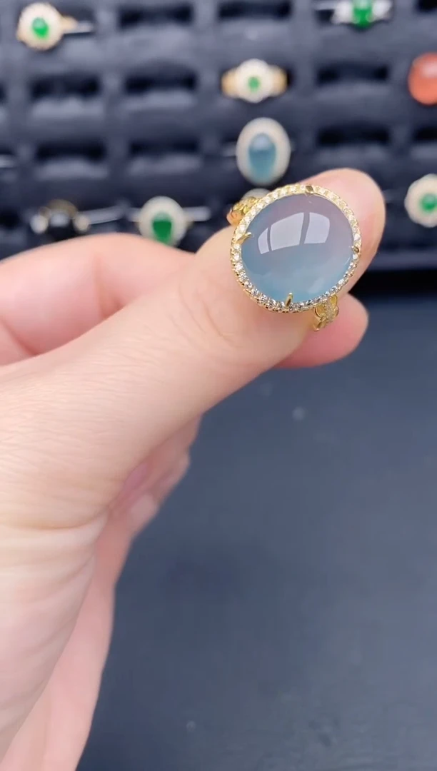 银S925镶嵌戒指翡翠天然a货翡翠127