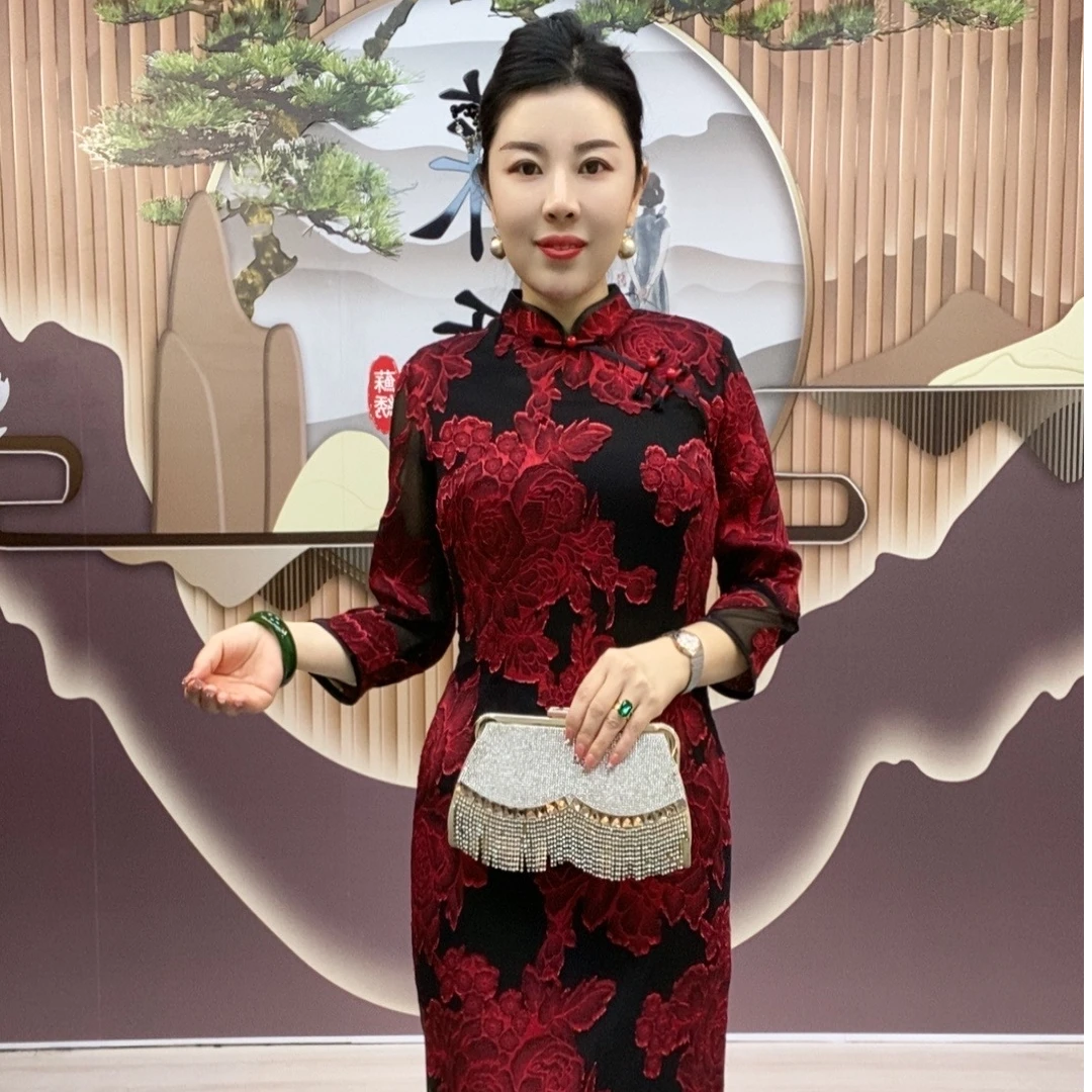 春季新款2025高端红色优雅气质中国风长款旗袍日常修身显瘦高级感