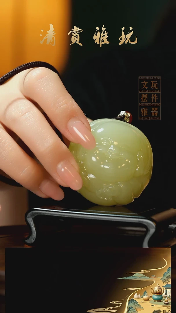 玉《笑脸弥勒》手把件摆件