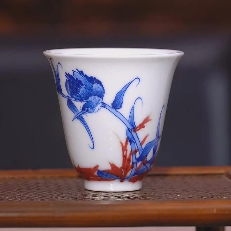【樊匠造器】青花釉里红单翠单杯