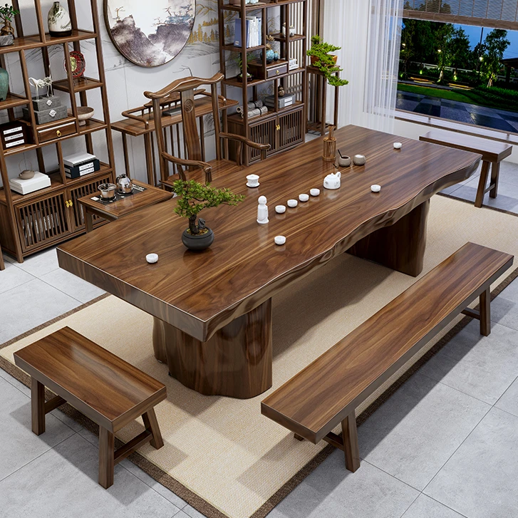 整板花旗木茶桌实木简约泡茶台烧水壶一体茶几客厅家用办公室茶桌