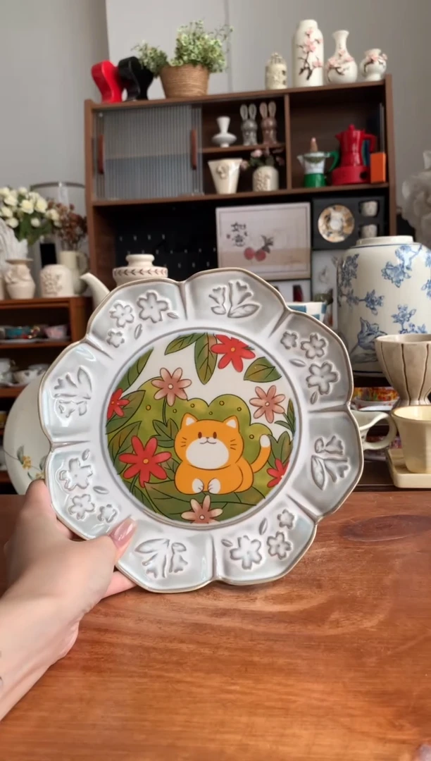 瓷【清仓】小猫花瓣盘1个