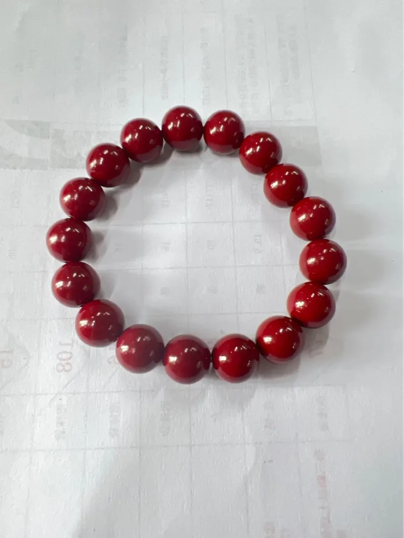 天然辰砂17504-稀有老矿帝王紫红砂卡12mm手串