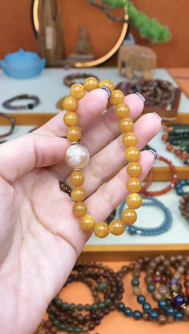 【闪购商品】蜜蜡手链未镶嵌单圈蜜蜡玛瑙手串