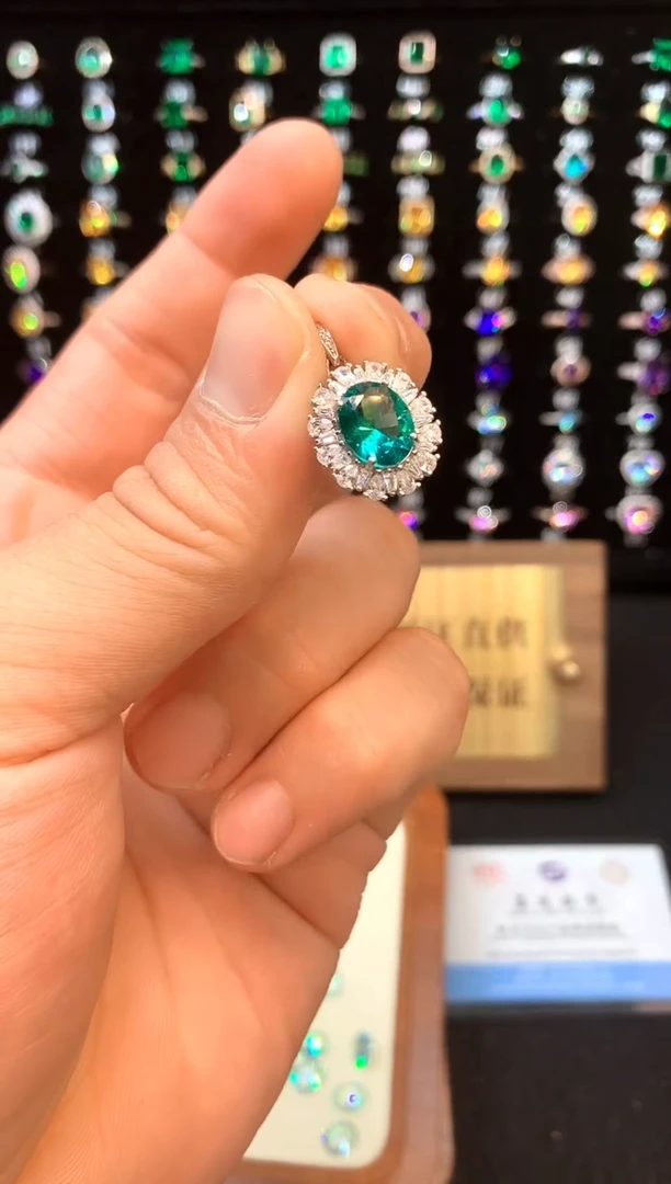 银S925镶嵌吊坠(赠链)帕拉依巴碧玺......