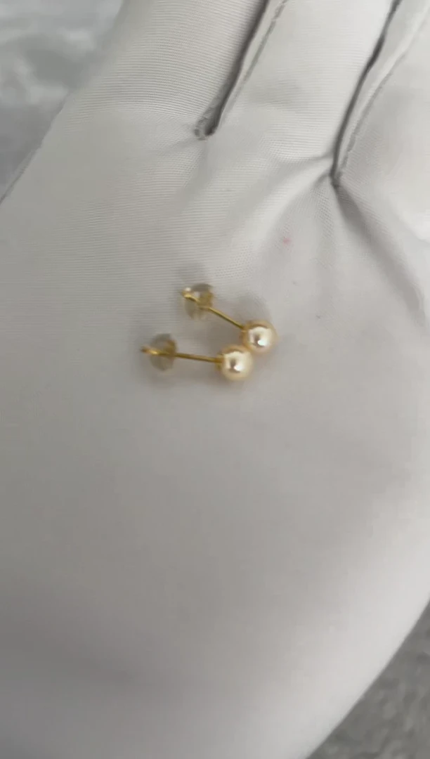 银S925镶嵌耳钉海水珍珠AK羽皇金素钉5-5.5mm