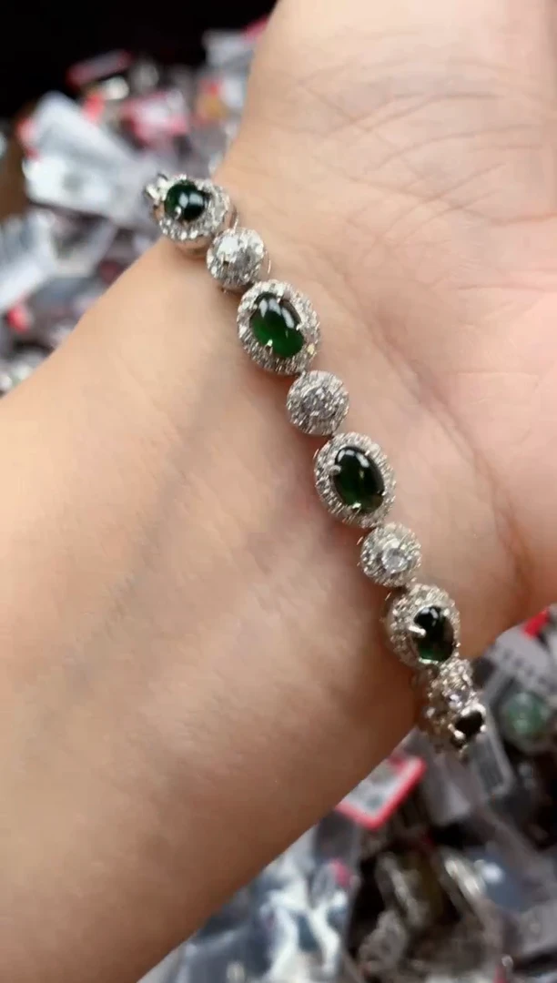 银S925镶嵌戒指翡翠天然A货缅甸翡翠