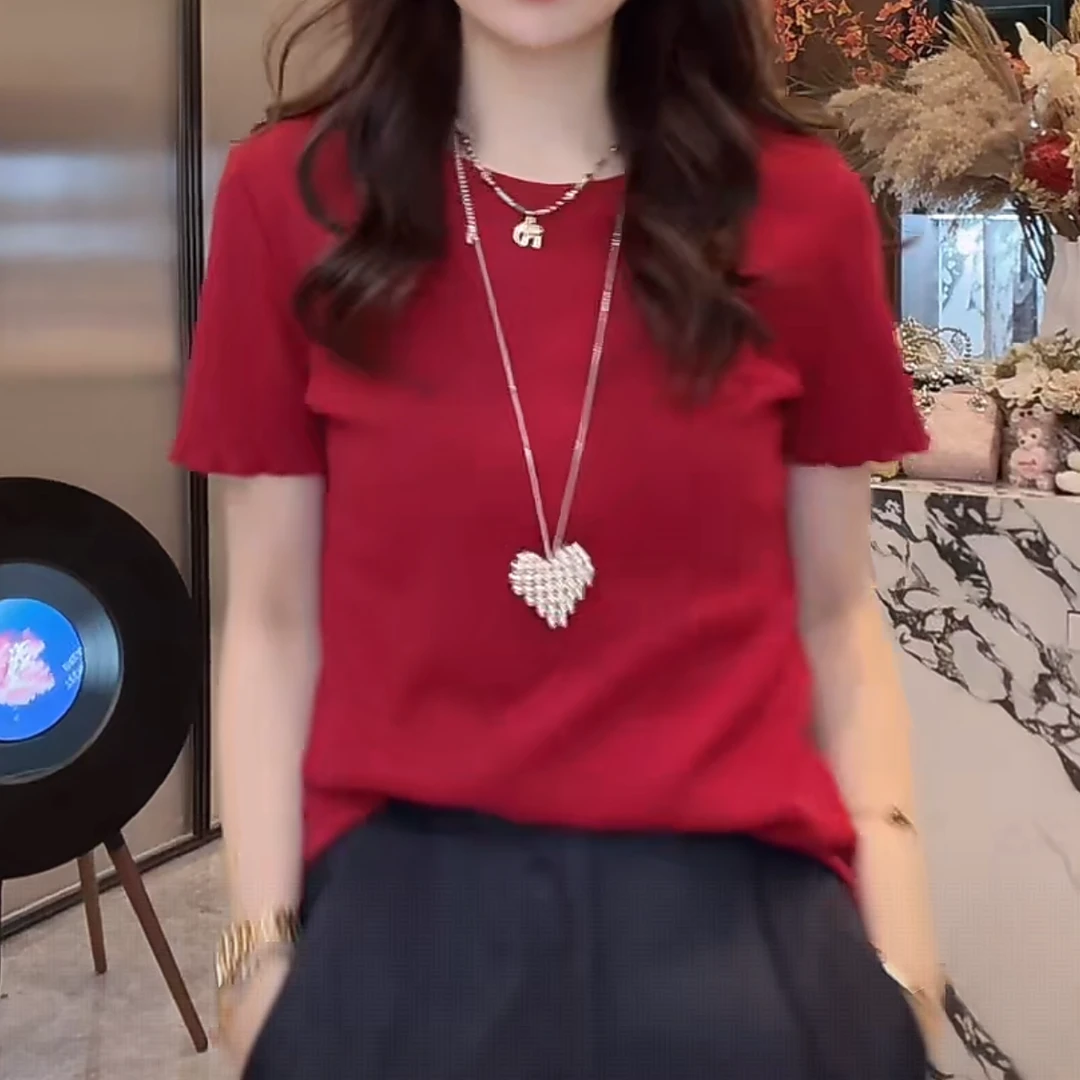 韩版弹力爆款女款洋气时尚显瘦短袖T恤2025夏季新款休闲百搭上衣