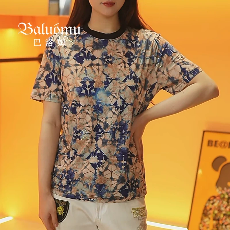 【巴洛姆原创】男士冰丝镂空T恤圆领短袖夏季烫金设计师潮流半袖40