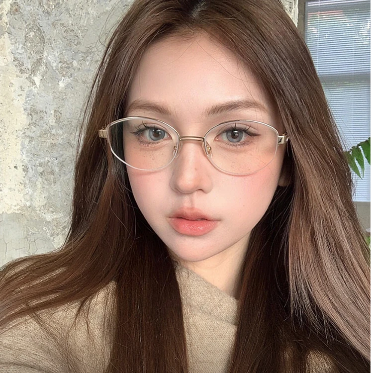 复古老钱风金丝半框眼镜女近视可配有度数金属椭圆素颜神器平光镜