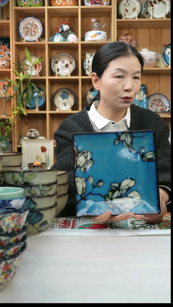 瓷片小可高温瓷小方盘1只
