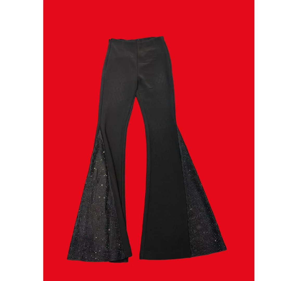 【漫老板】25006私服 定制巨显瘦镂空烫钻侧拉链喇叭裤