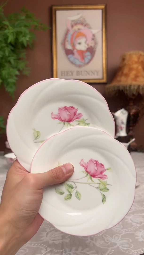 36%以上骨粉骨瓷玫瑰6寸盘2个