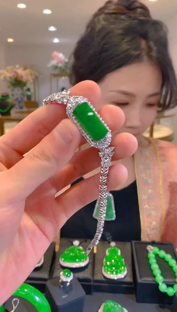 银S925镶嵌手链翡翠天然翡翠a货多样性发