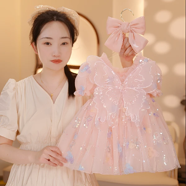 【Y.d4003】2025夏季新款女童气质公主裙女宝连衣裙日常甜美泡泡袖