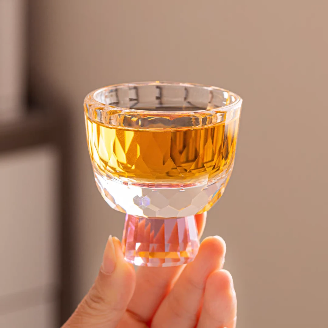 DD圣藏高端晶钻玻璃茶杯小高足酒杯多面切割晶钻面轻奢高档L97