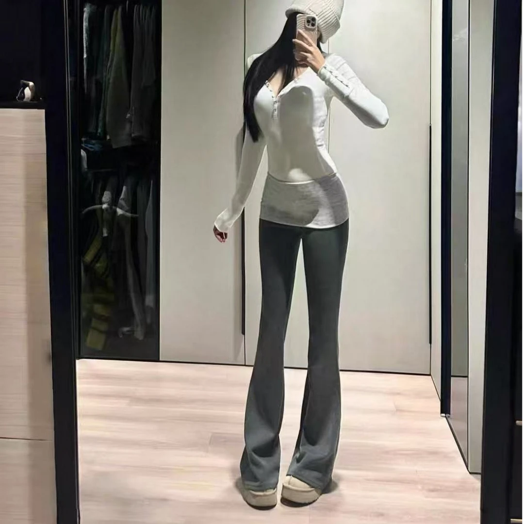 [胖鹅张]美式低腰撞色拼接瑜伽微喇卫裤#9088以直播间展示为准
