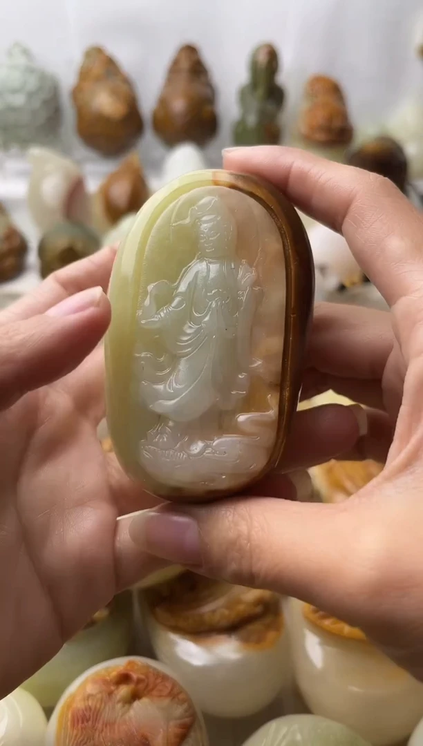 石材方解石棉纹正常不退换站观音微瑕