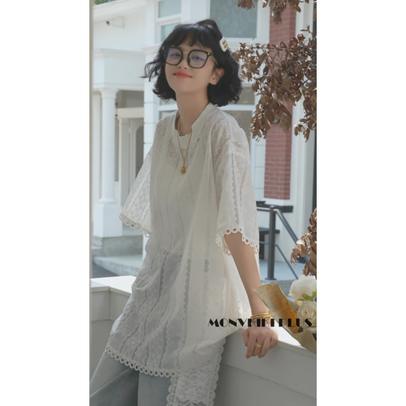 MoNvKiKiPlus2“白日梦想家2“大码微胖刺绣纯欲轻熟短袖T恤1151