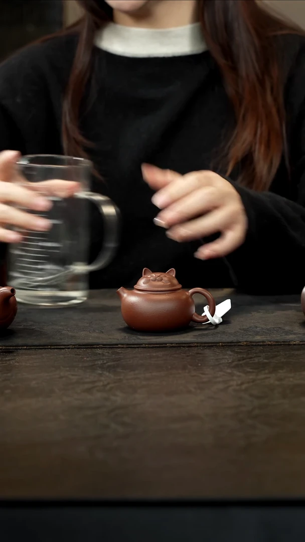 茶壶紫砂底槽青招财猫80cc