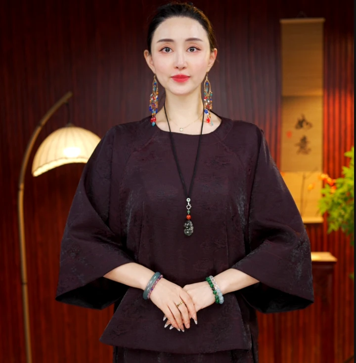 [紫檀] 柒柒高定新中式国风宽松大气套装--瑶瑶