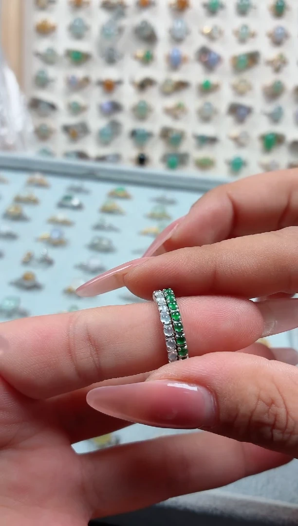 银S925镶嵌戒指翡翠冰*.