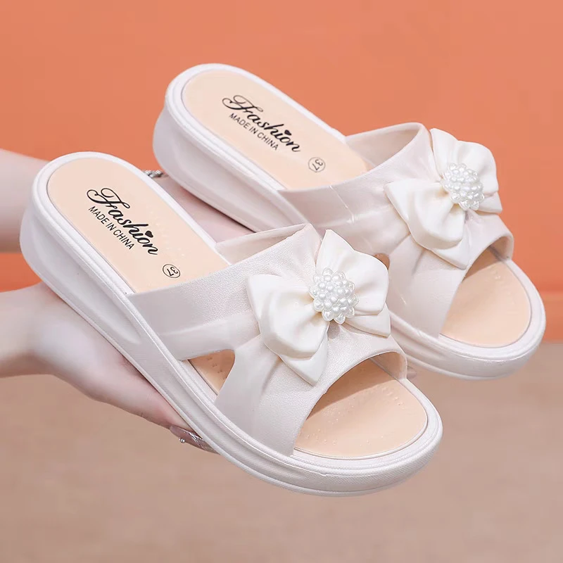 蝴蝶结女士拖鞋新款仙女夏季百搭外穿居家时尚软底厚底一字拖ZZZ