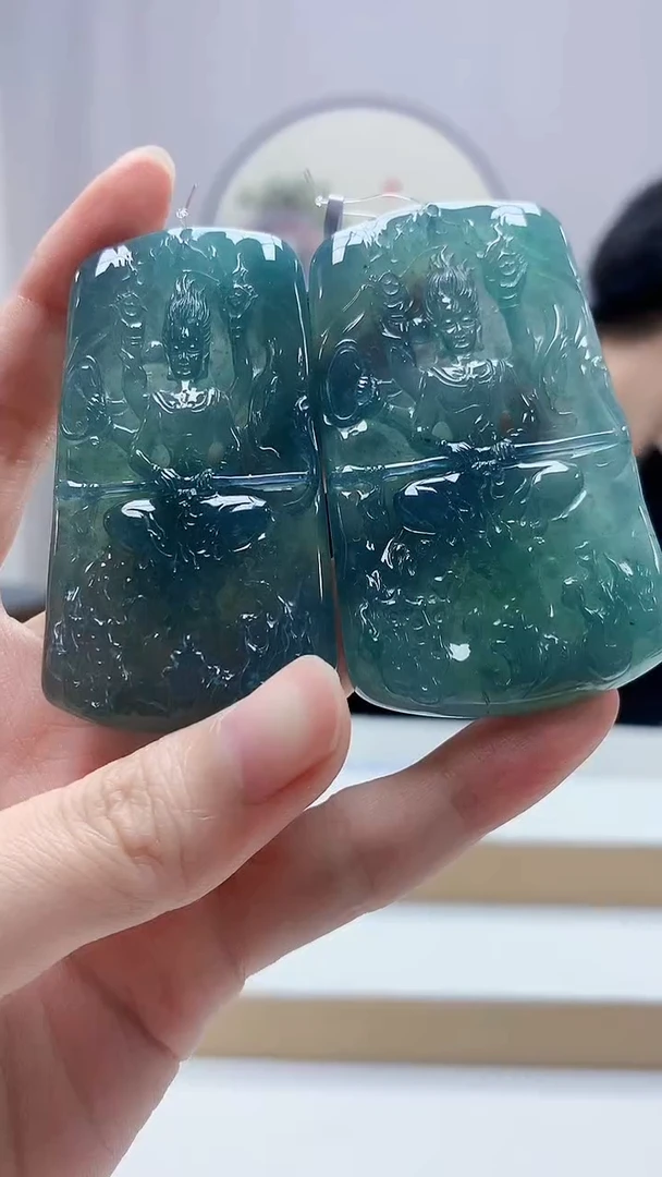 未镶嵌定制翡翠4688zm-毛货一对挂件77