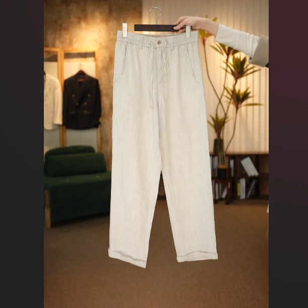 杉酒【凉感亚麻】宽松直筒裤显瘦宽松慵懒风阔腿十分长分裤夏季裤子