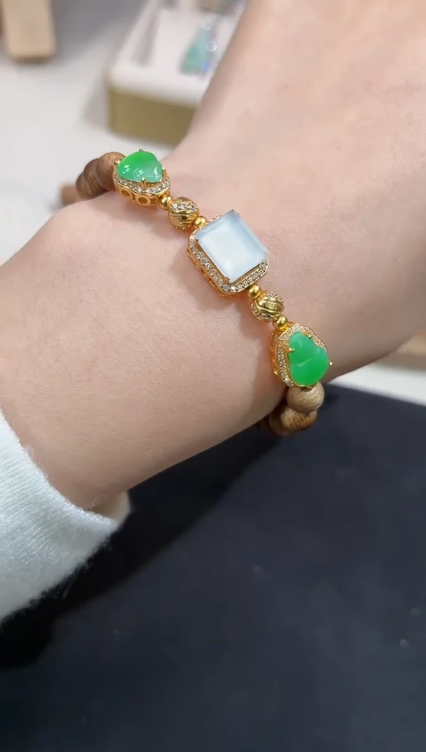 吊坠(不含链)银S925镶嵌翡翠手串