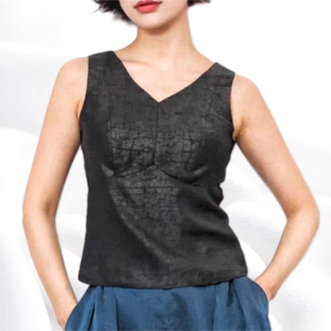 【龟裂纹香云纱宽肩美背】里外100%桑蚕丝+胸垫可拆后背双网纱dz222