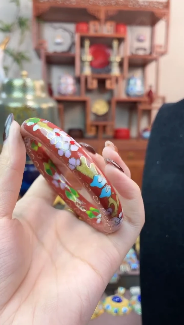 非遗手工景泰蓝镯子砖红色