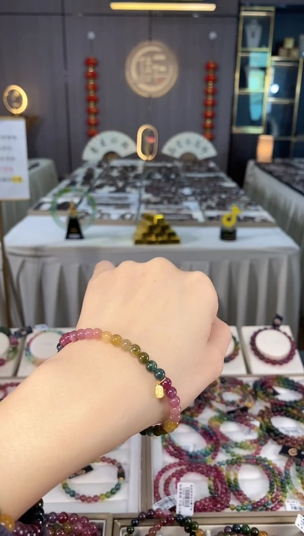 未镶嵌老矿碧玺色标彩虹单圈手串5mm+碧玺dan多样性发货一条