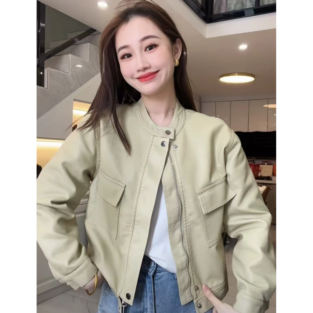 【妍秀秀】 休闲小皮衣 外套女 宽松显瘦机车时尚短款洋气百搭