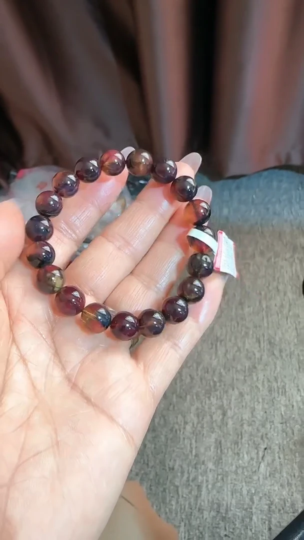 【闪购商品】琥珀手链未镶嵌规格10微瑕紫翳灵草手串#43