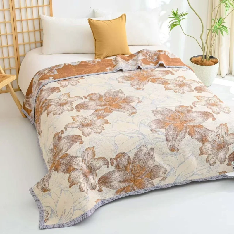 双面款不起球亲肤防尘床盖毛巾被冷感包边加大凉感双层【墨香百合】